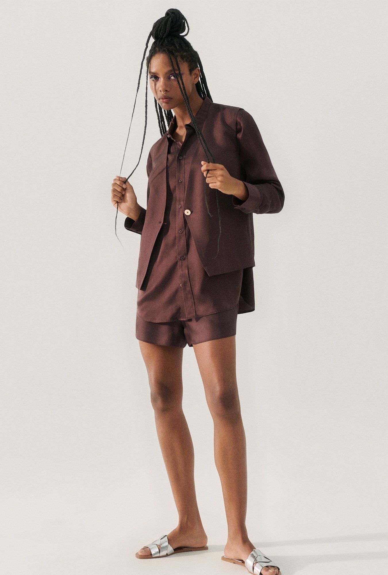 Silk Laundry Twill Slouch Vest (Cacao)