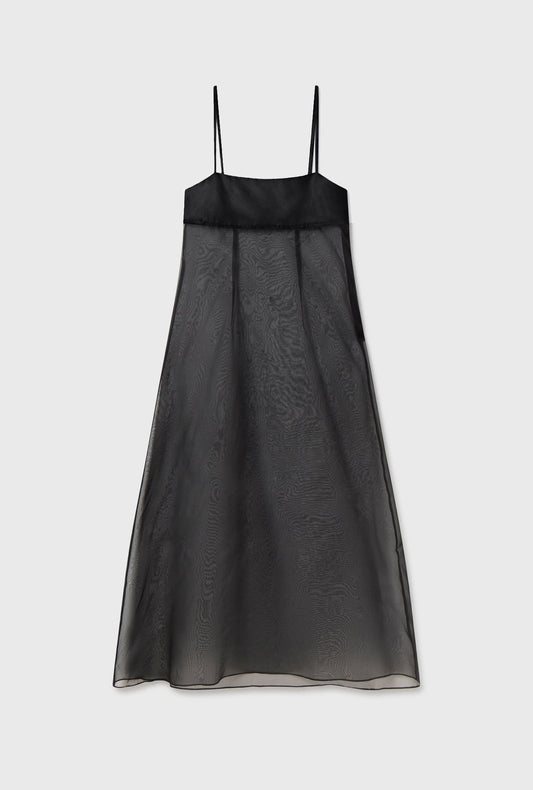 Silk Laundry Organza A-Line Dress (Black)