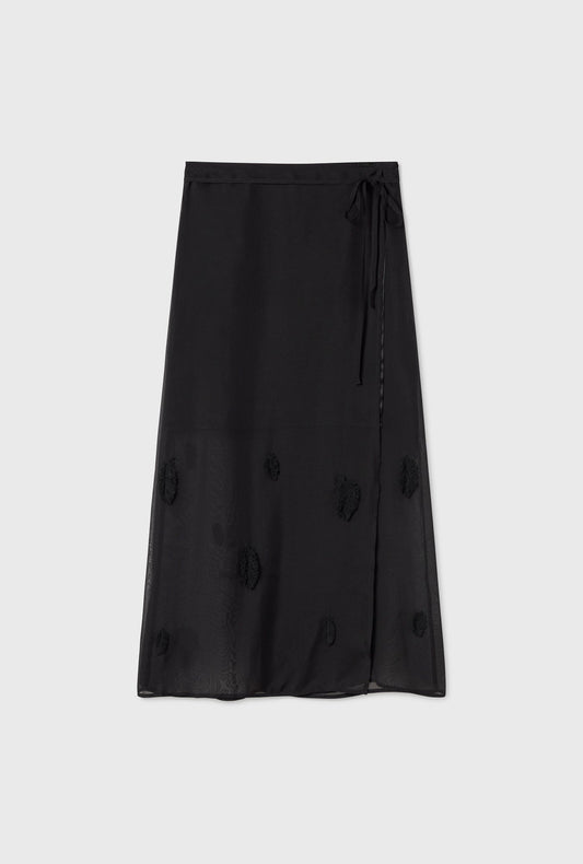Silk Laundry Feather Wrap Skirt (Black)