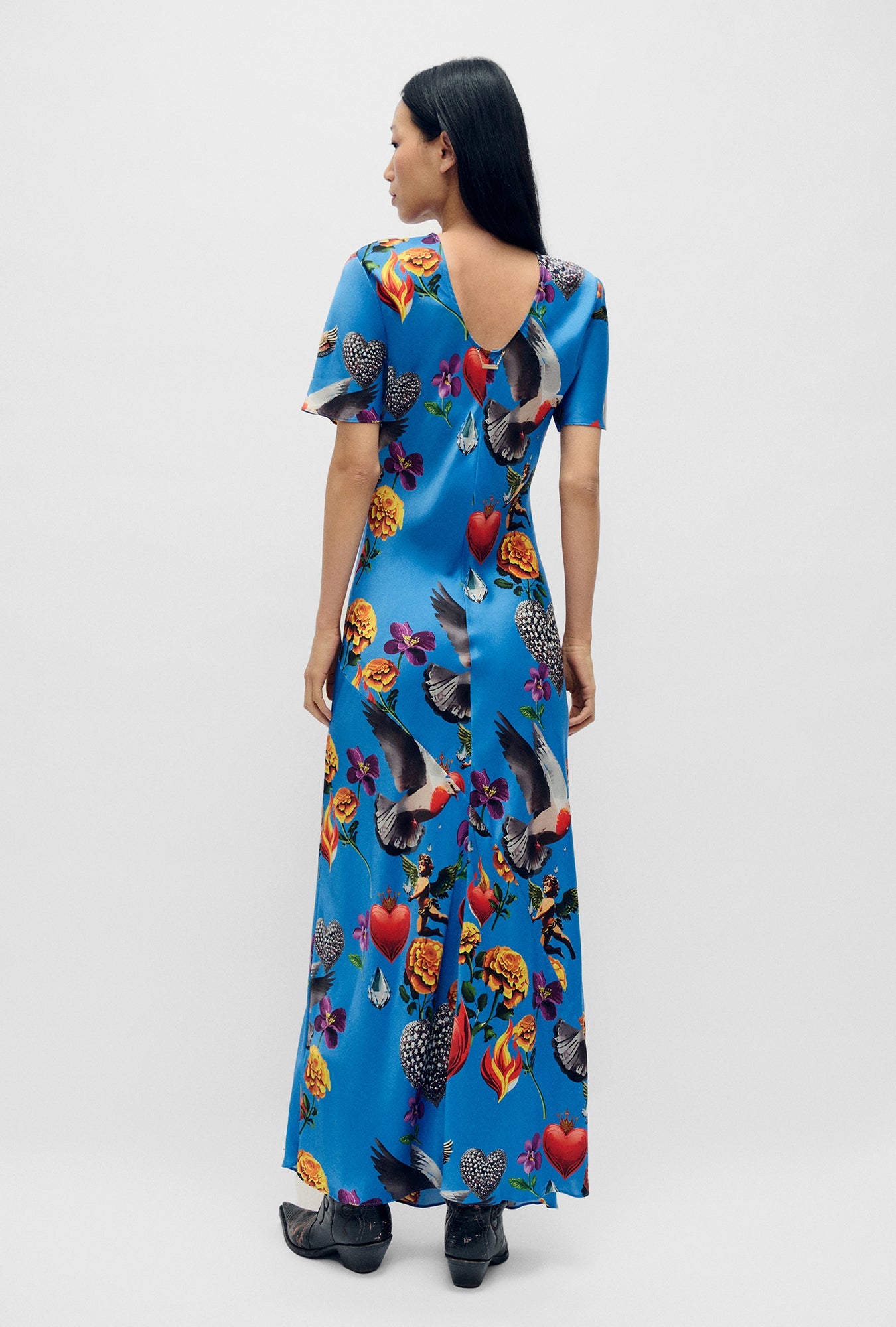 Silk Laundry Short Sleeve Bias Dress (Dearly Beloved Mirage)