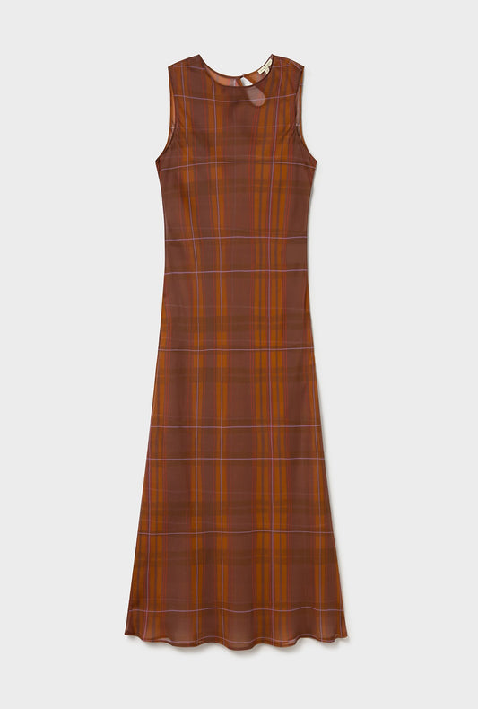Silk Laundry Chiffon Rasa Dress (Root Plaid)