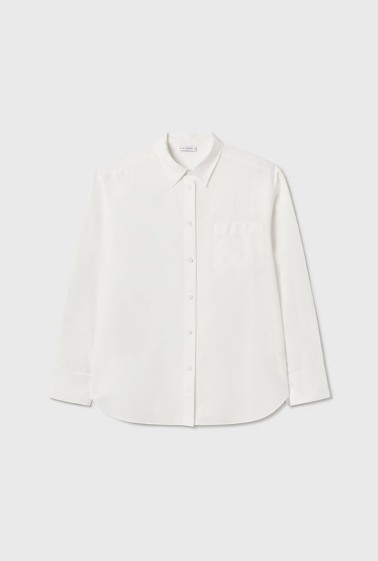 Cotton Silk Pleated Yoke Shirt (White)