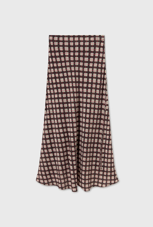Silk Laundry CDC Long Bias Cut Skirt (Luna Gingham)