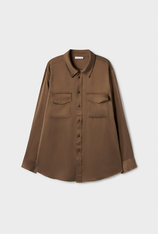 Silk Laundry Boyfriend Shirt (Dark Earth)