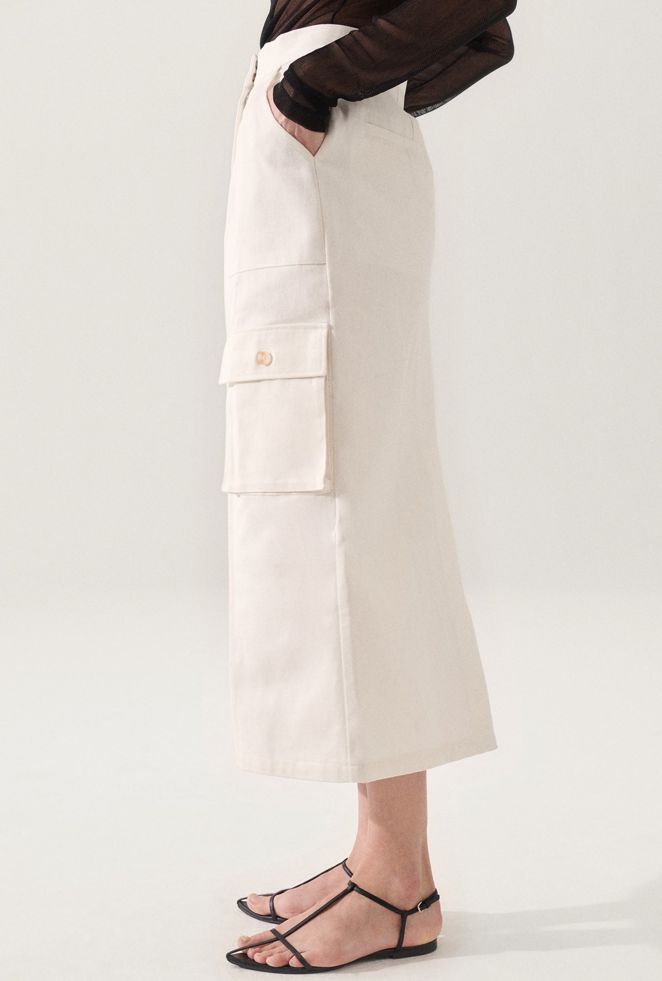 Silk Laundry Canvas Cargo Skirt (Natural)
