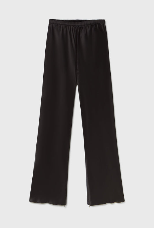 Silk Laundry Cropped Bias Cut Pants (Black Satin)