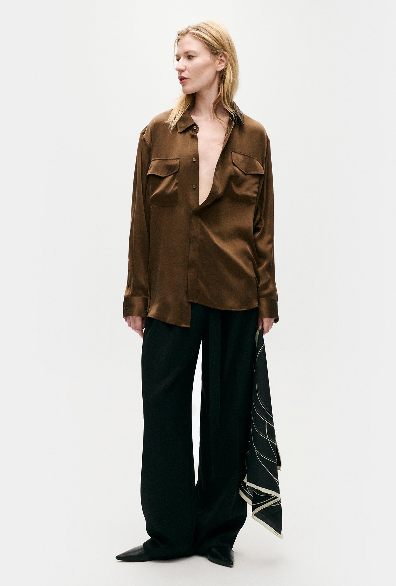 Silk Laundry Boyfriend Shirt (Dark Earth)