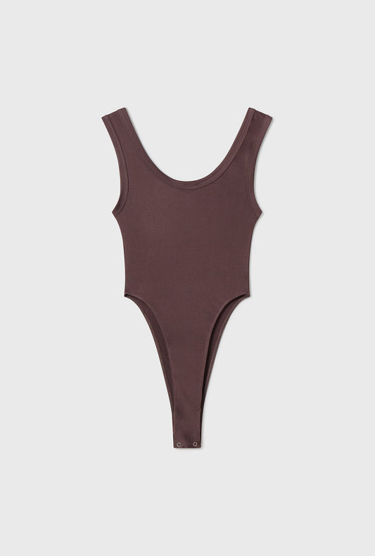 Silk Laundry Jersey Modal Cutaway Bodysuit (Cacao)
