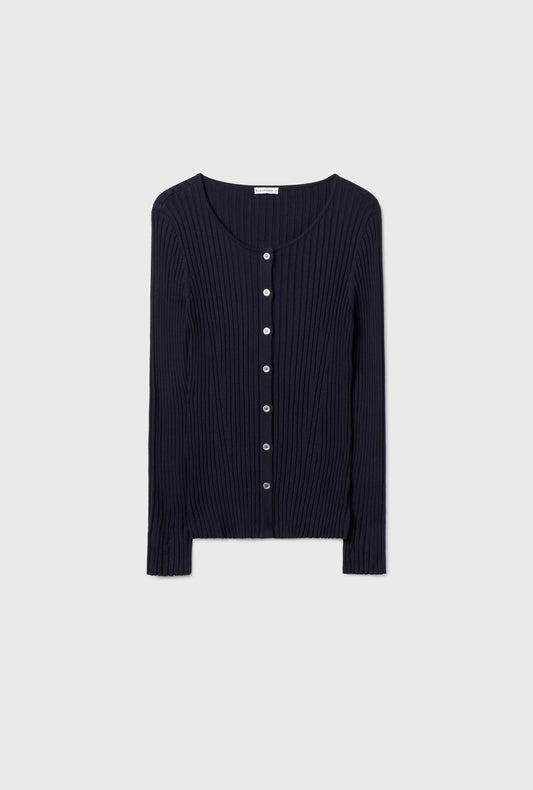 Silk Laundry Ribbed Kia Cardigan (Midnight)