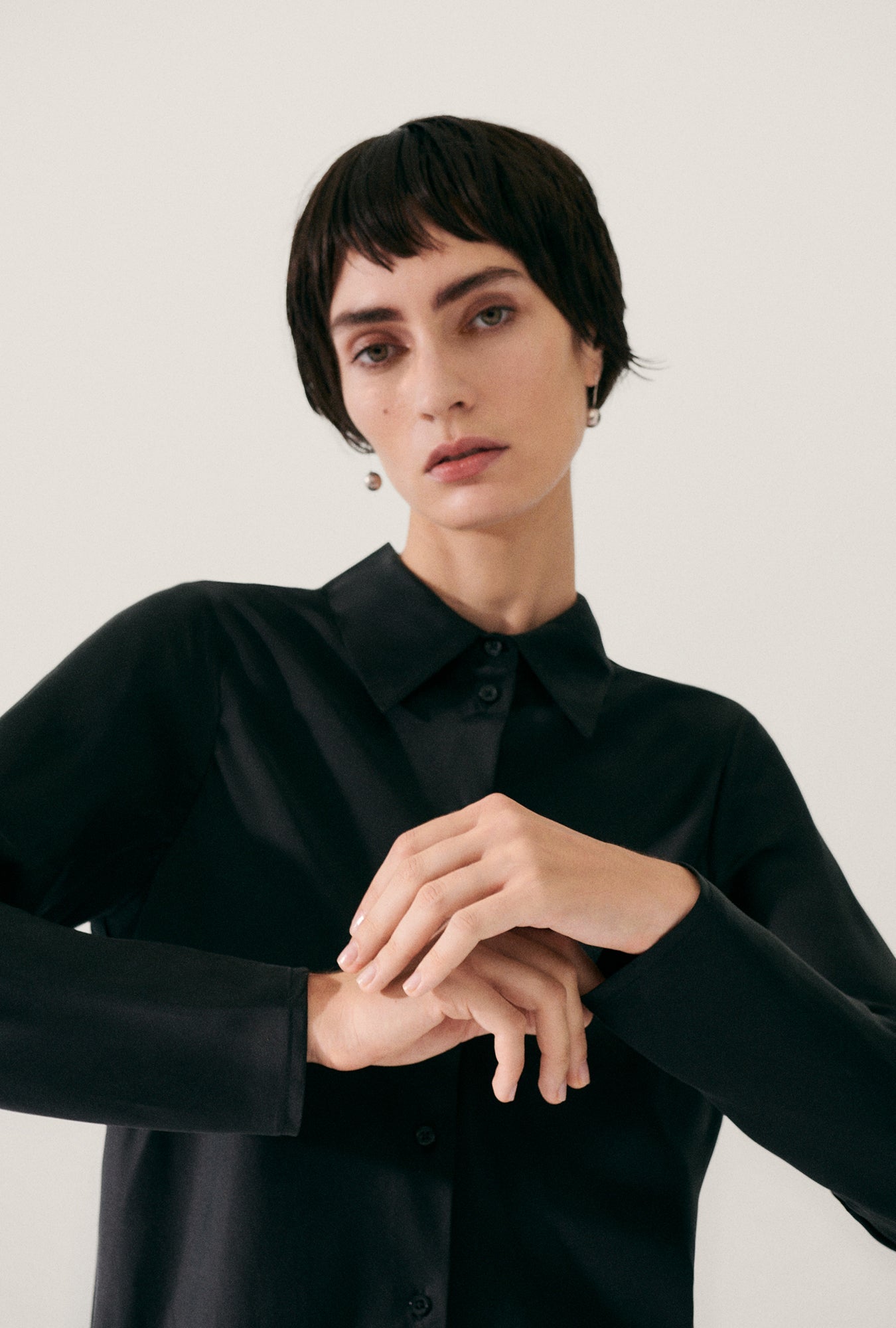 Silk Laundry Bias Cut Shirt (Black)