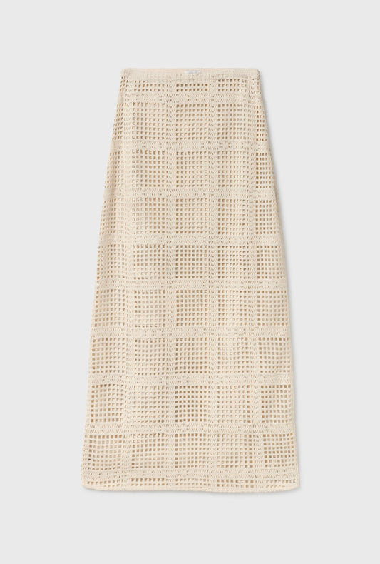 Silk Laundry Cotton Grid Long Skirt (Natural)