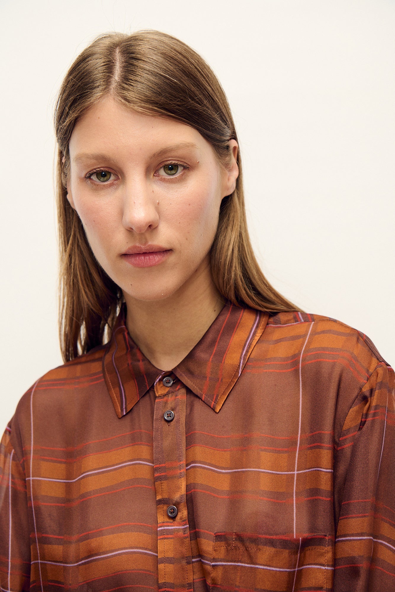 Silk Laundry Chiffon Boyfriend Shirt (Root Plaid)