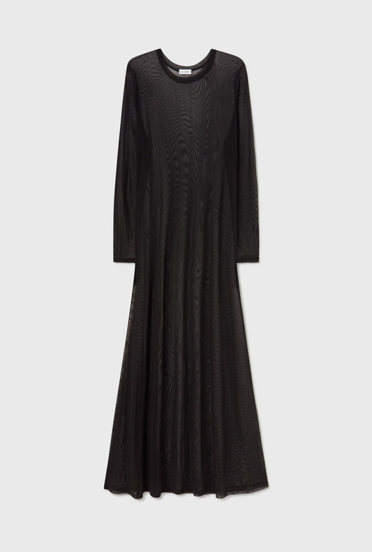 Silk Laundry Mesh Long Sleeve Dress (Black)