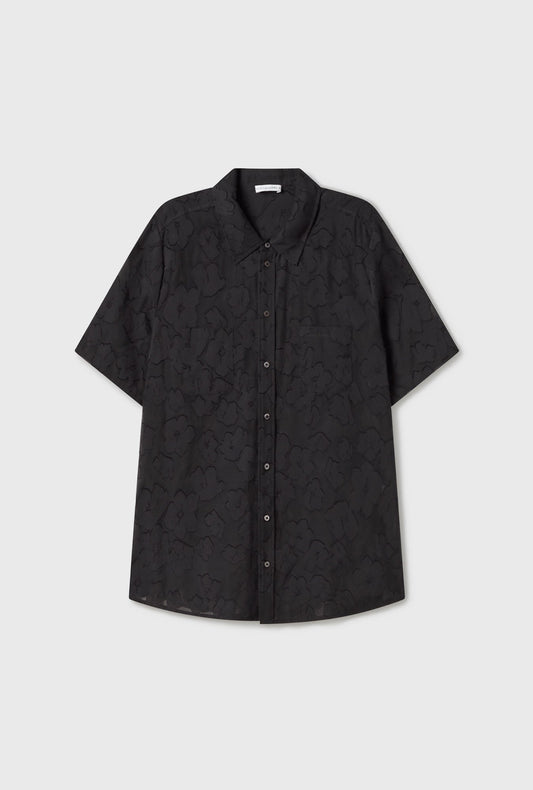 Clip Silk Short Sleeve Boyfriend Shirt (Black)