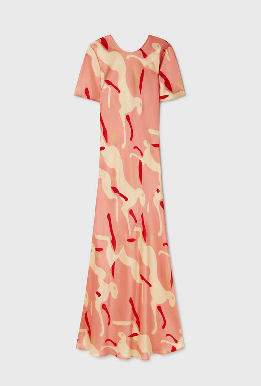 Silk Laundry Short Sleeve Bias Dress (Rabbit Amaranth)