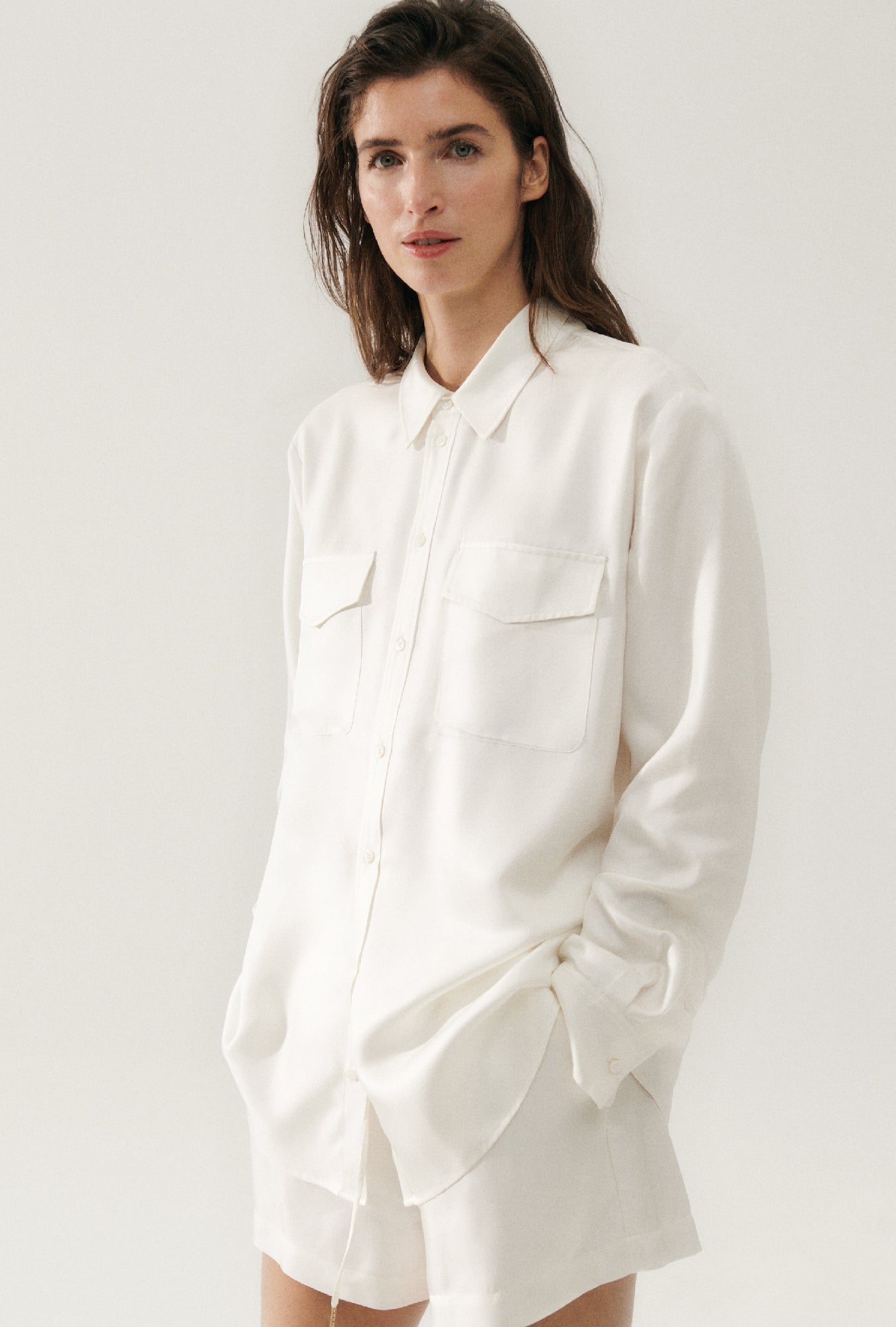 Silk Laundry Twill Boyfriend Shirt (White)