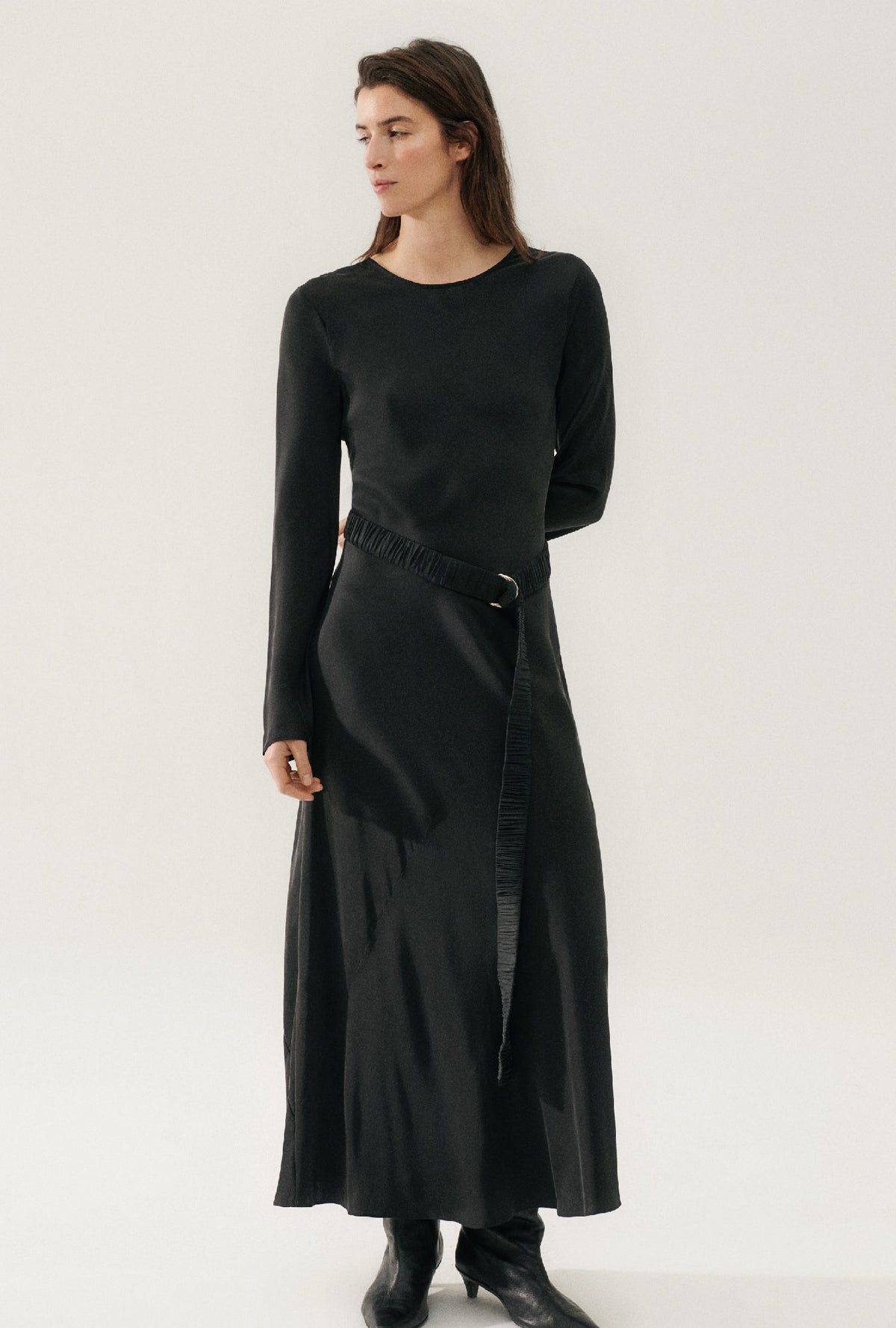 Silk Laundry Wide Long Belt (Black)
