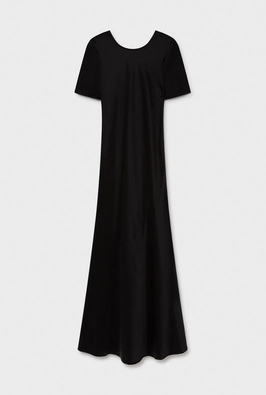 Silk Laundry Short Sleeve Bias Dress (Black)