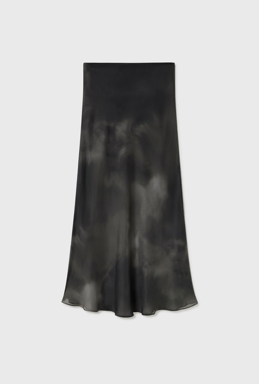 Silk Laundry Chiffon Long Bias Cut Skirt (Smoke)