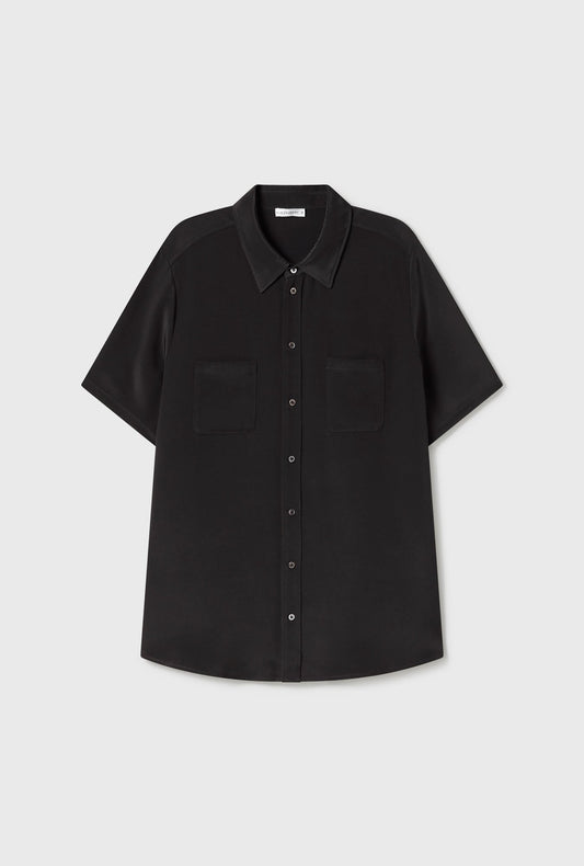 Silk Laundry CDC Short Sleeve Boyfriend Shirt (Black)
