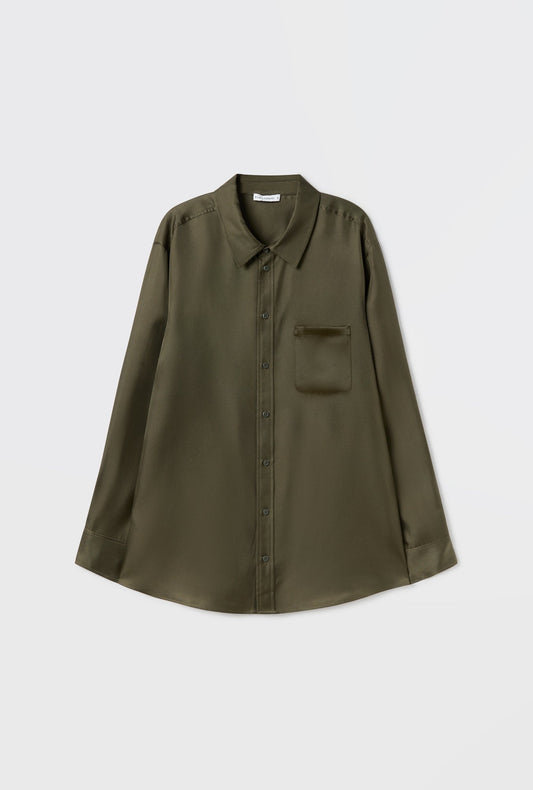 Silk Laundry Twill Boyfriend Shirt (Pine)