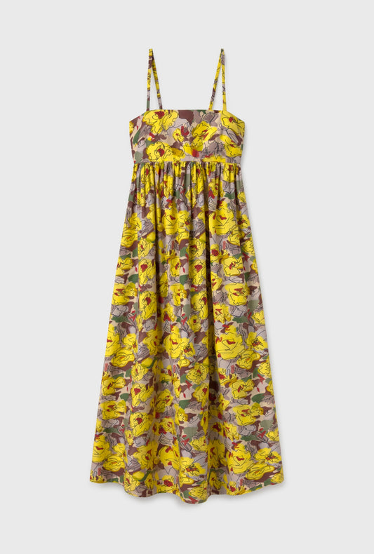 Cotton Silk Tulip Dress (Sunflower Floral)