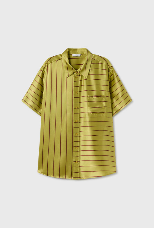 Silk Laundry Short Sleeve Boyfriend Shirt (Cactus Stripe)