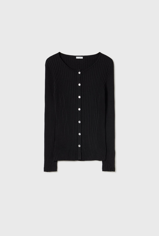 Silk Laundry Ribbed Cardigan (Black)