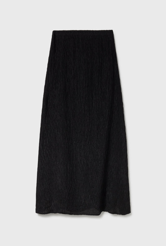 Silk Laundry Crinkle Long Bias Cut Skirt (Black)