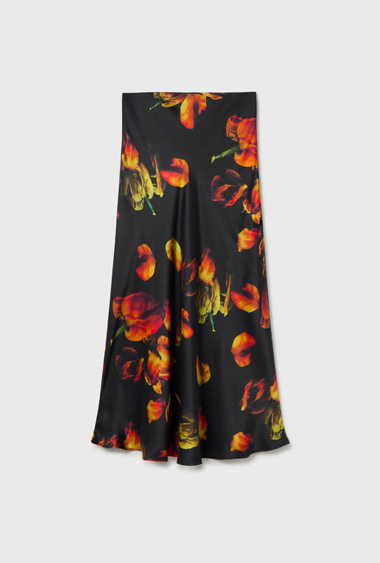 Silk Laundry Long Bias Cut Skirt (Tulipa Black)