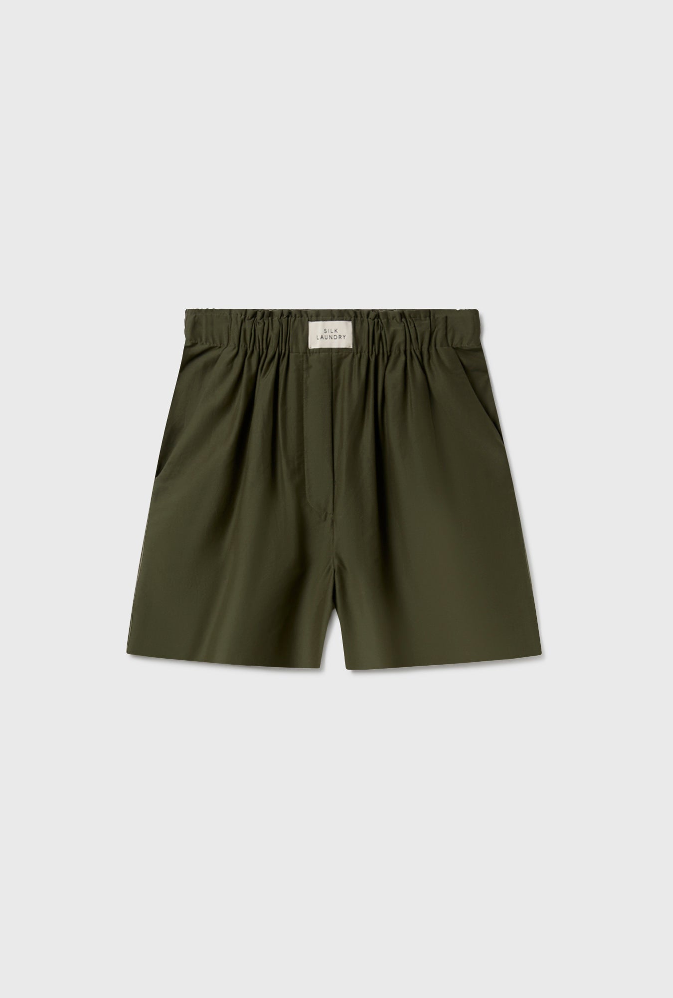 Image of a model wearing Shorts. Product name - Cotton Silk Boxers Pine in Pine colour by brand - Silk Laundry