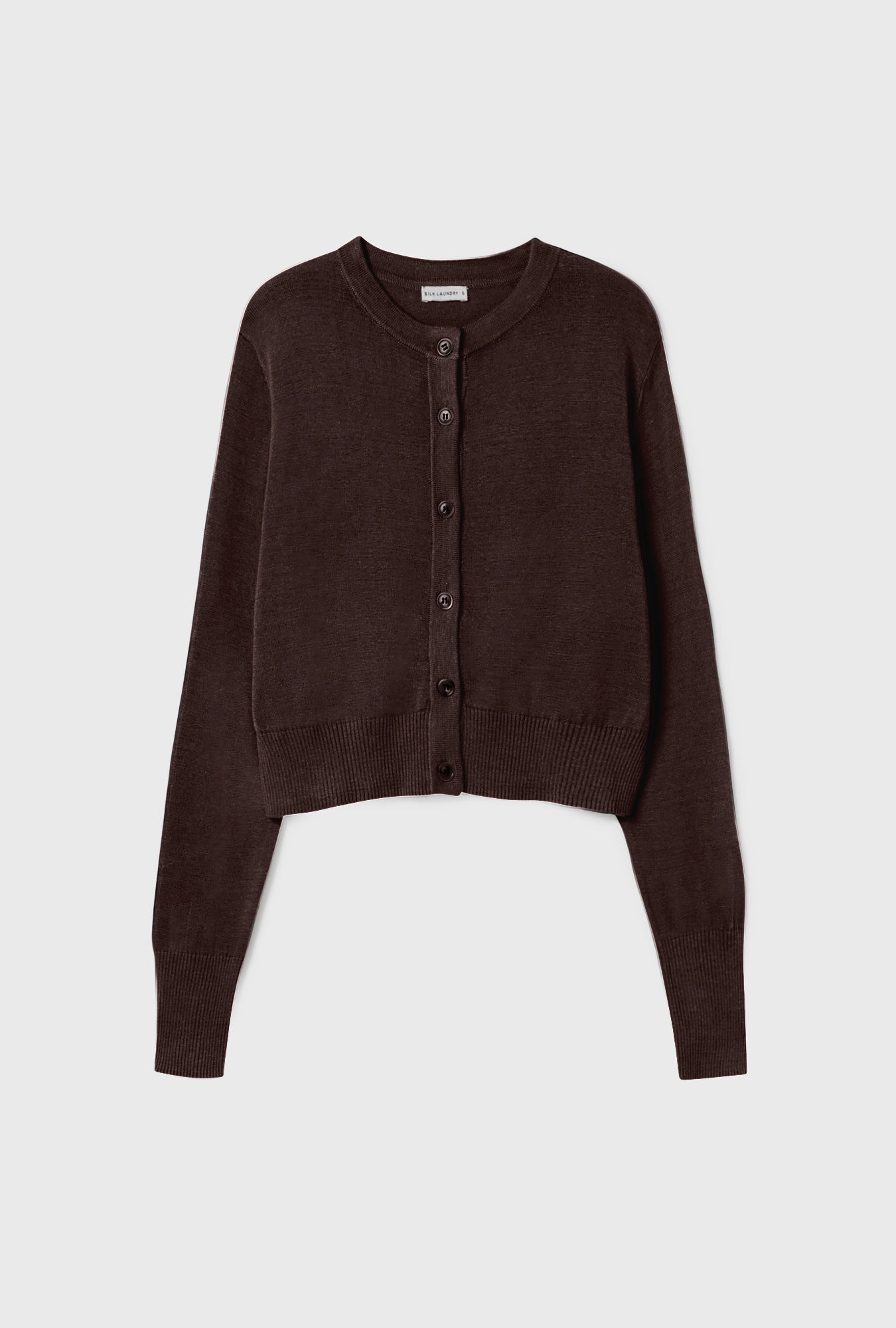 Image of Cardigans. Product name - Wool Cropped Cardigan Root in Root colour by brand - Silk Laundry