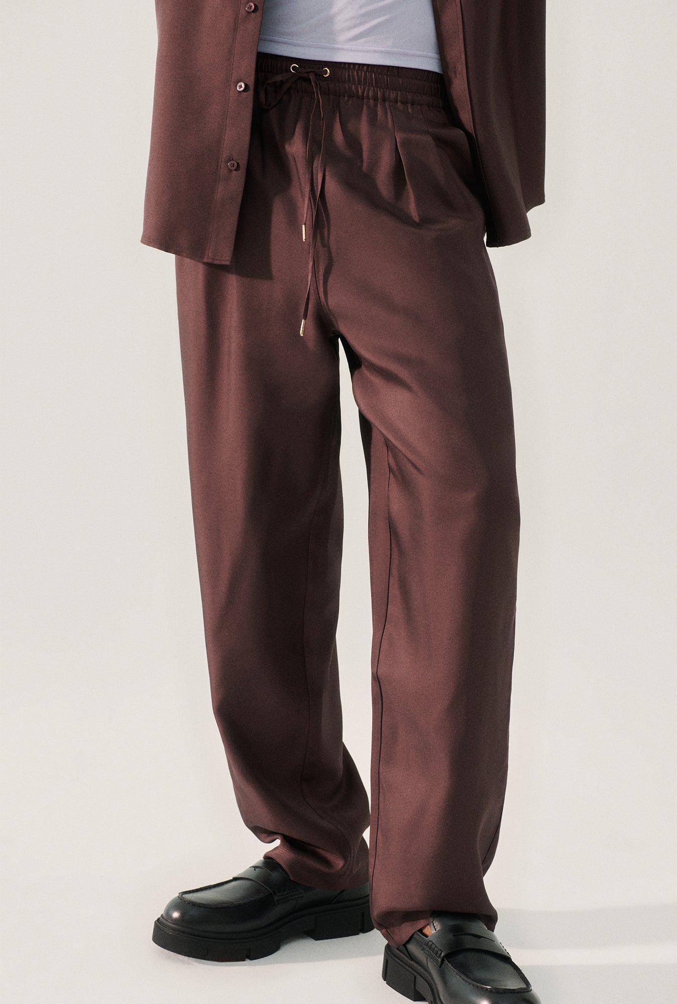 Silk Laundry Twill Slouch Pants (Cacao)