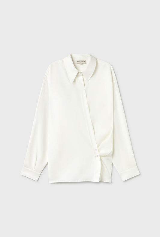 Cotton Silk Crossover Shirt (White)