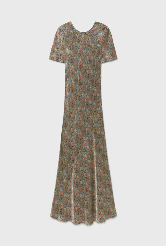 Silk Laundry Short Sleeve Bias Cut Dress (Sugar Floral)