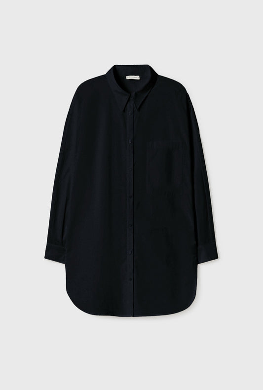 Cotton Silk Round Shirt (Black)