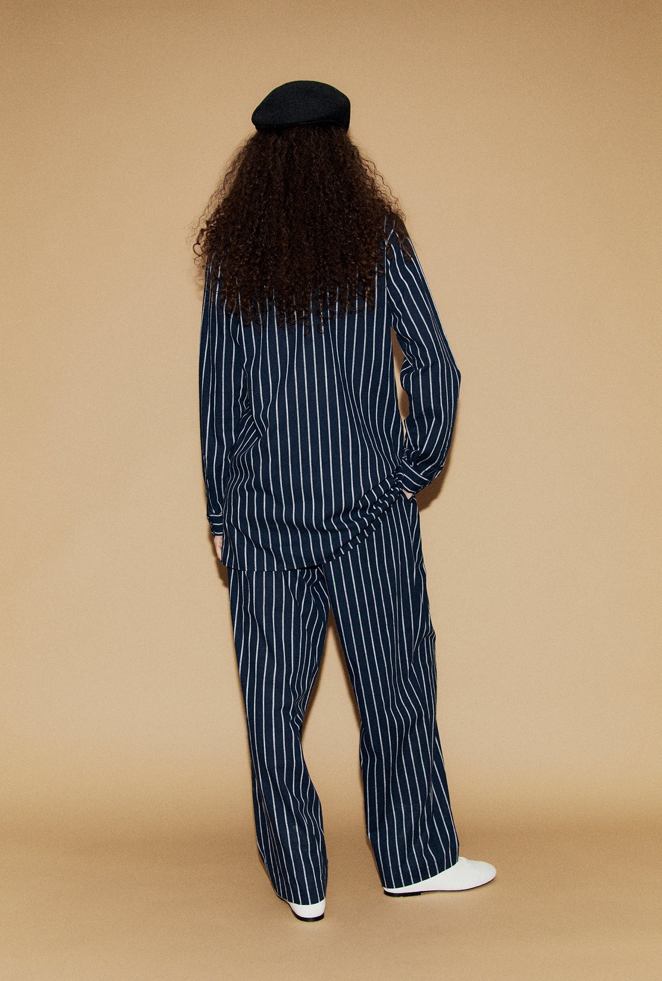 Silk Laundry Cotton Slouch Pants (Egret Stripe)