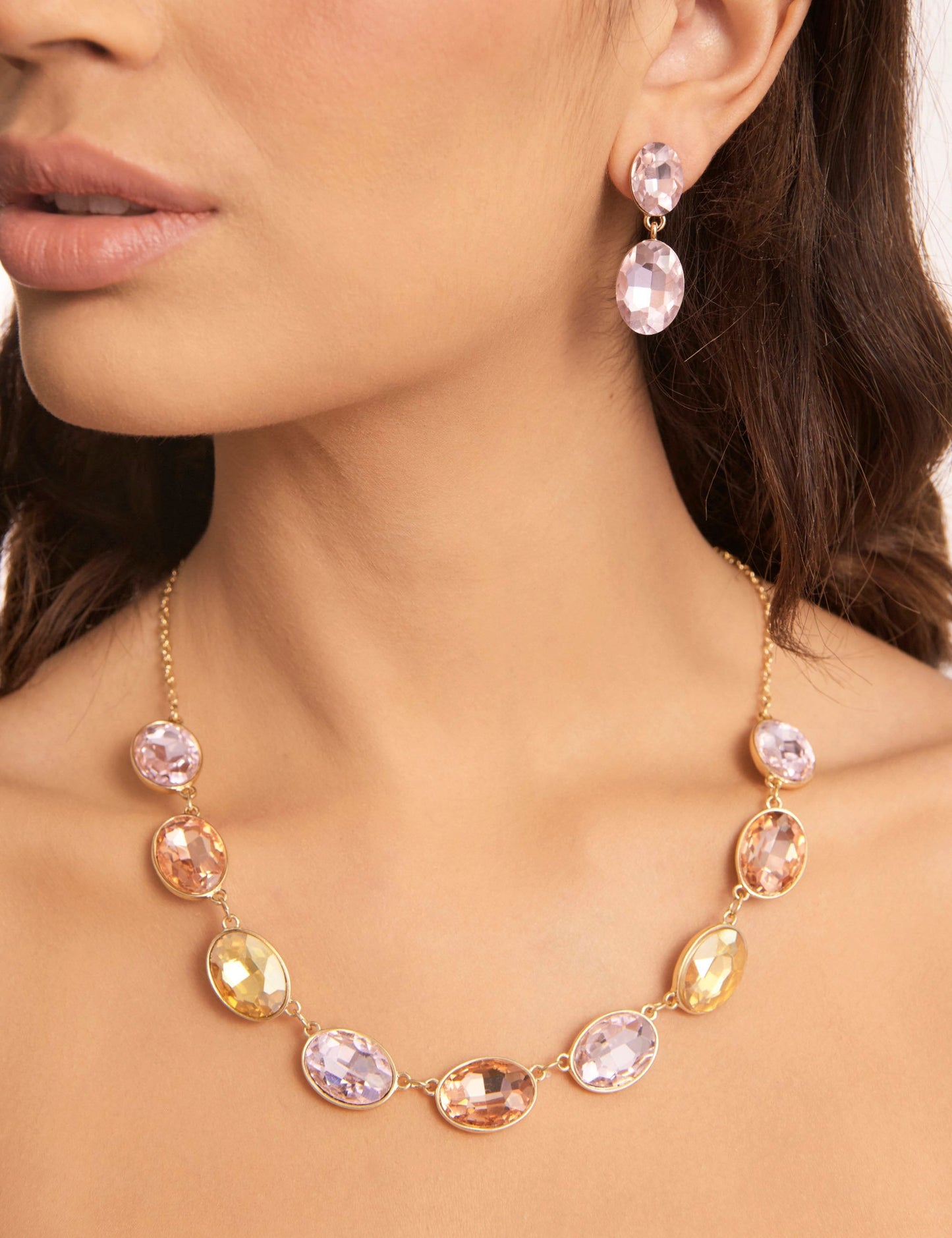 GROUP48 DOUBLE DROP OVAL STONE EARRINGS (Pink)