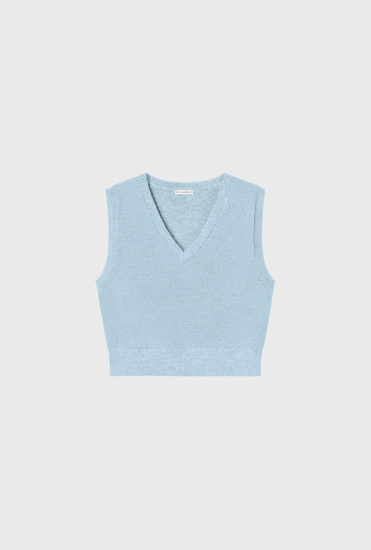 Silk Laundry Wool V-Neck Sweater Vest (Cornflower)