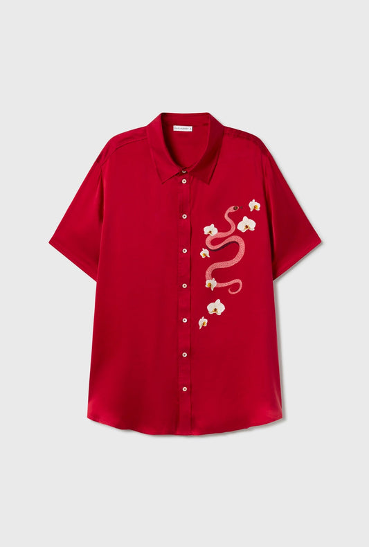 Silk Laundry Short Sleeve Boyfriend Shirt (Year Of The Snake)