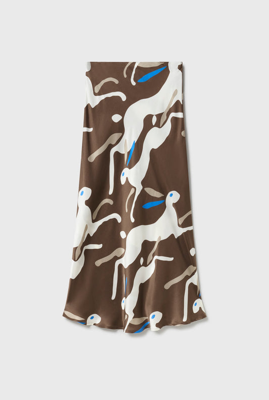 Silk Laundry Long Bias Cut Skirt (Rabbit Dark Earth)