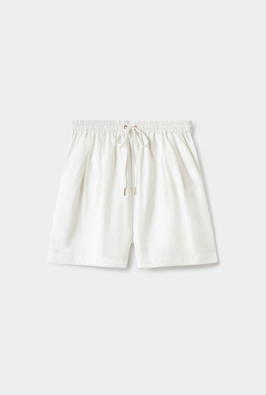 Silk Laundry Twill Slouch Shorts (White)