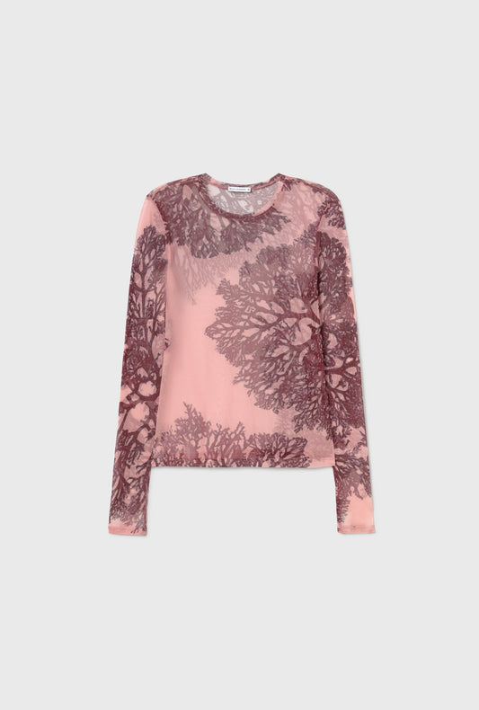 Silk Laundry Mesh Long Sleeve Top (Pressed Coral)