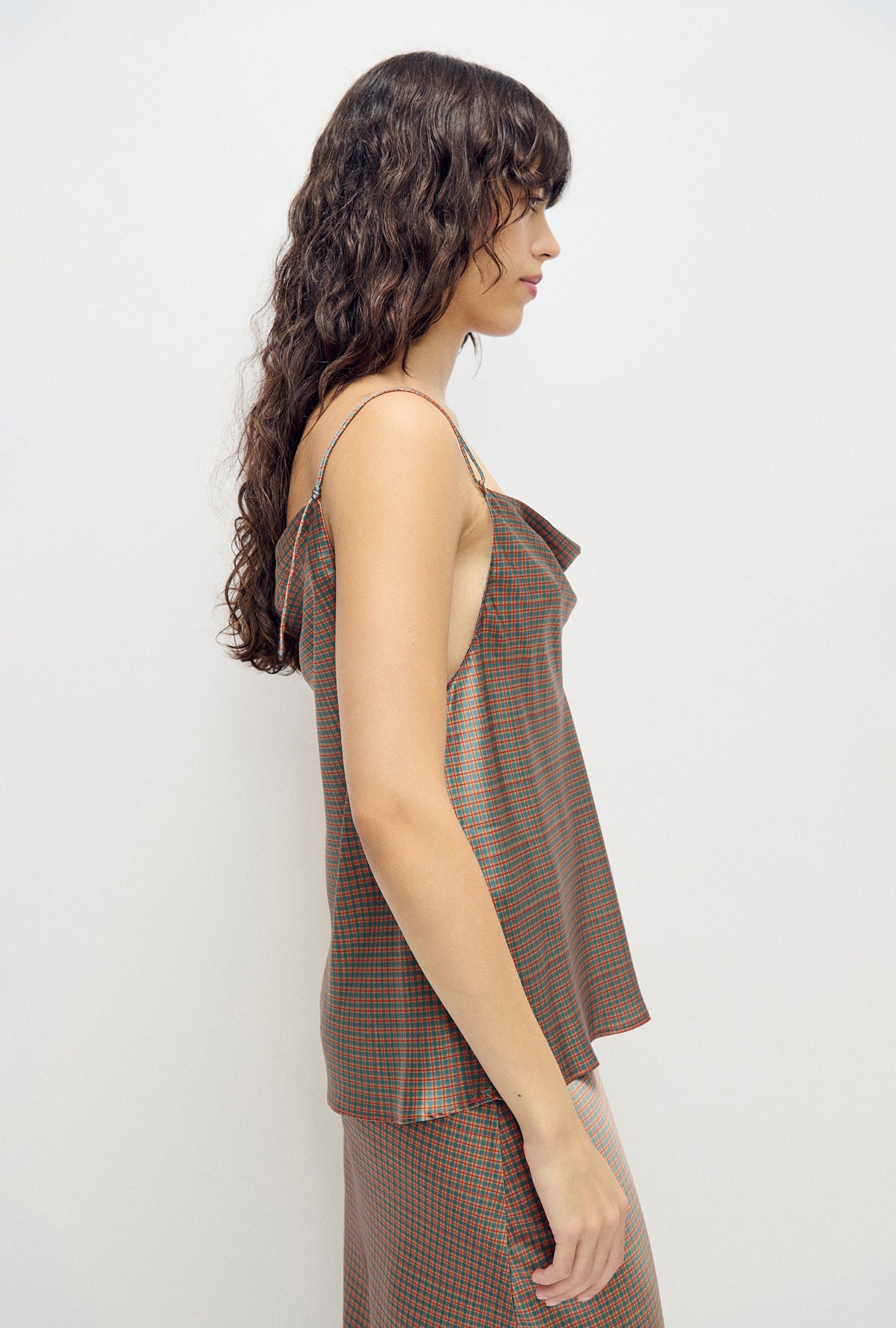 Silk Laundry Drape Cami (Micro Plaid)