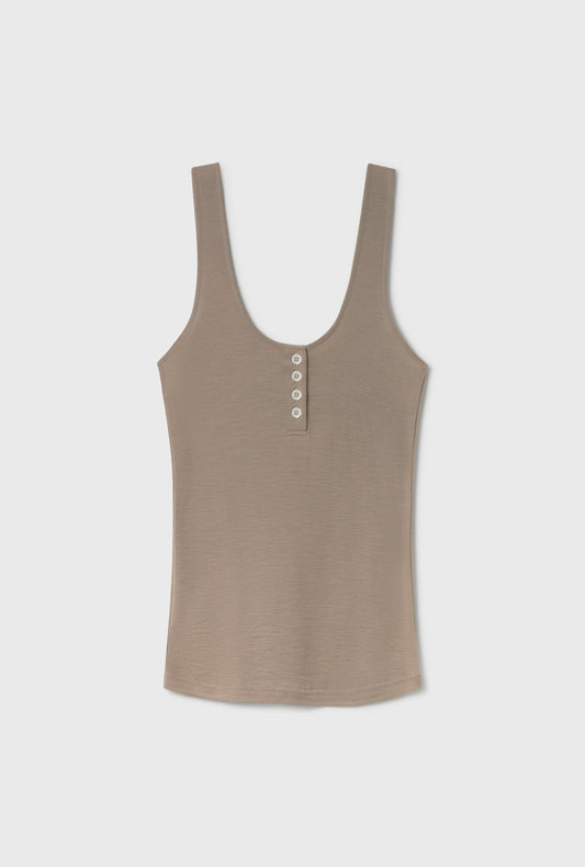 Silk Laundry Merino Henley Tank (Saddle)