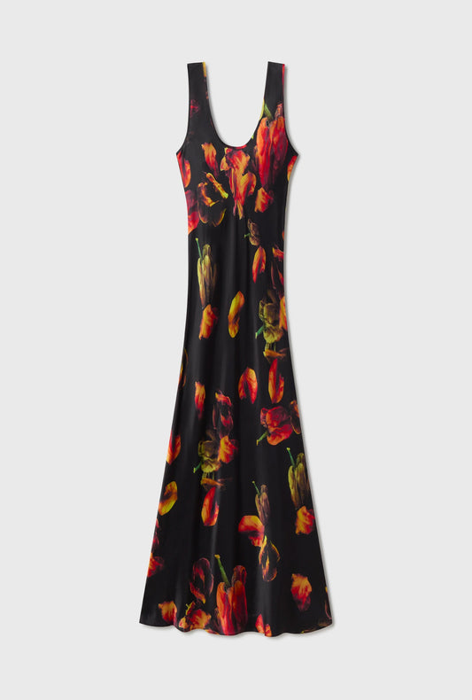 Silk Laundry Scoop Neck Dress (Tulipa Black)