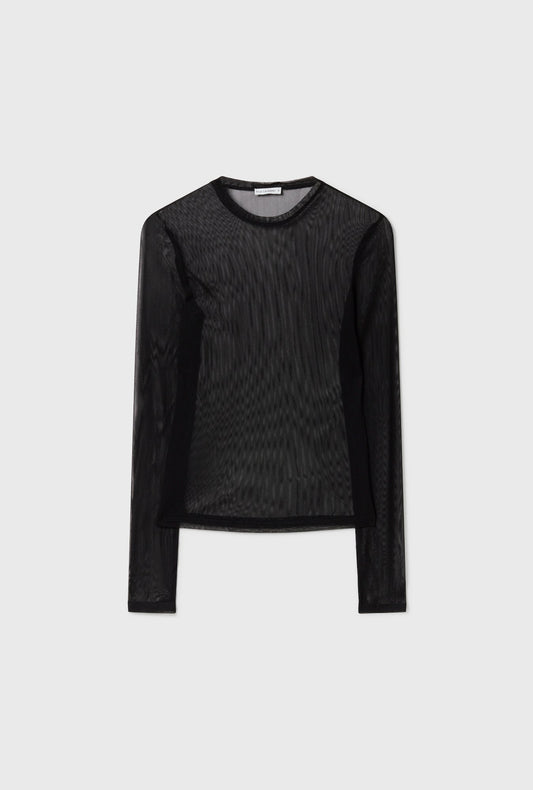 Silk Laundry Mesh Long Sleeve Top (Black)