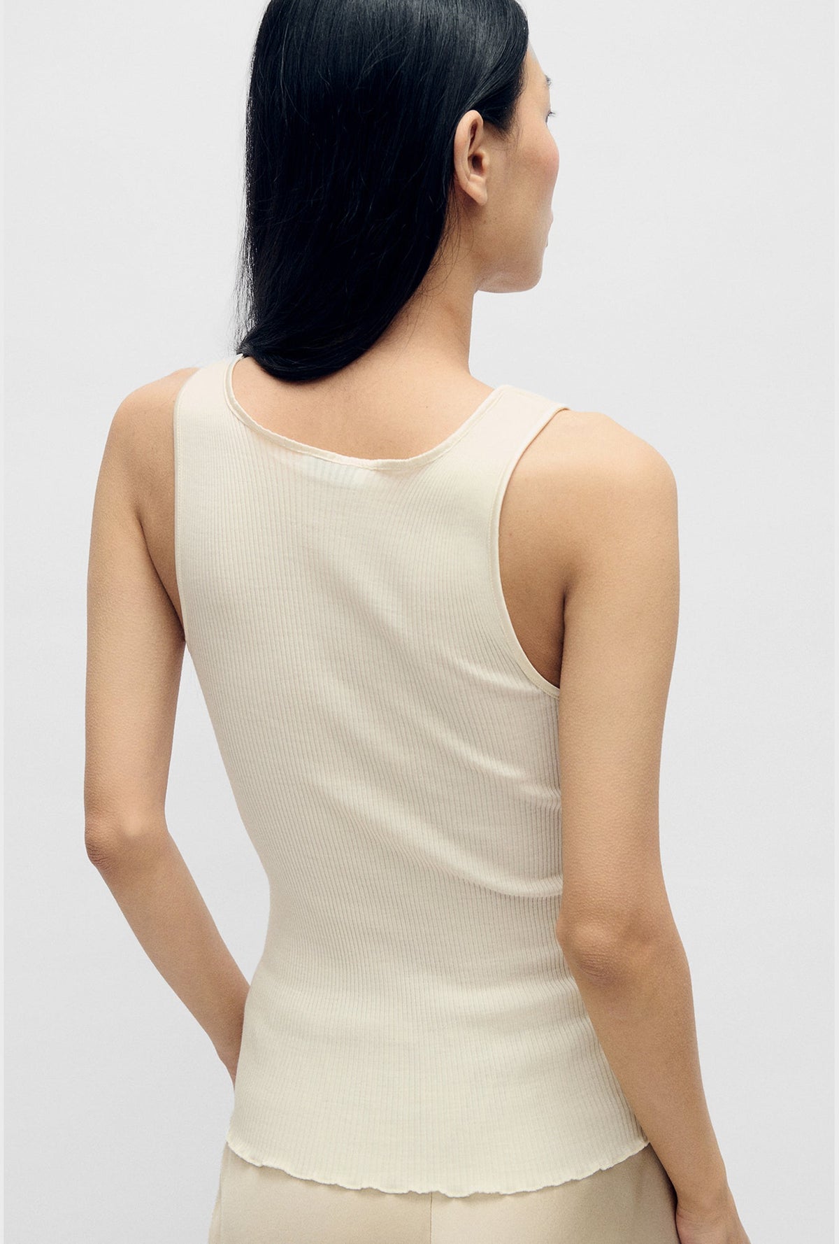 Laundry Silk Wool Ribbed Essential Tank (White)