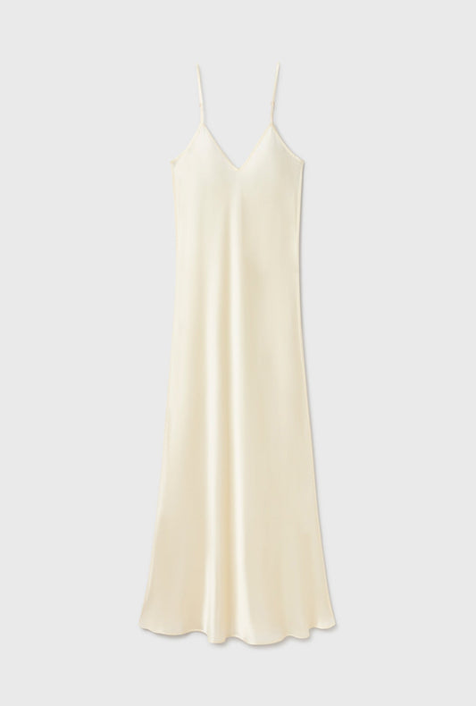Silk Laundry 90s Slip Dress Blanket Stitch- (Off-White)