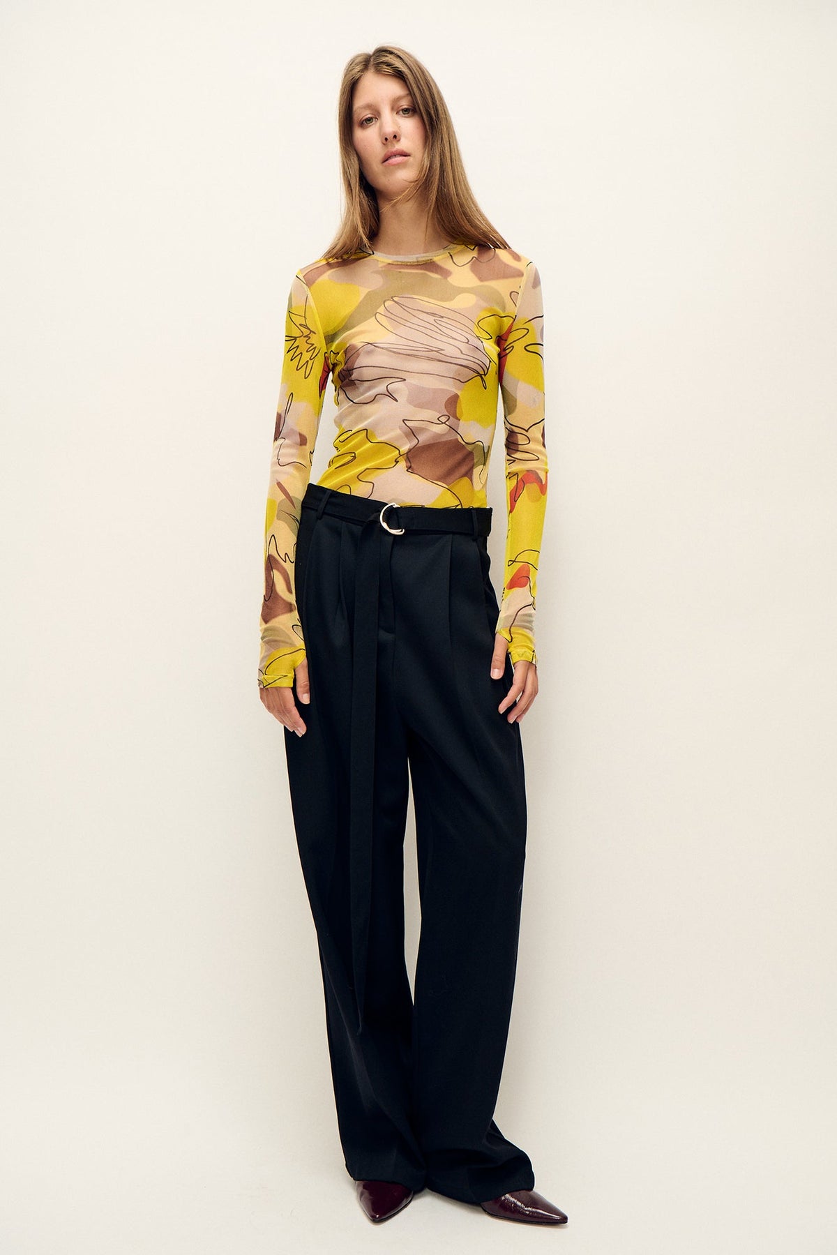 Silk Laundry Mesh Long Sleeve Top (Sunflower Floral)